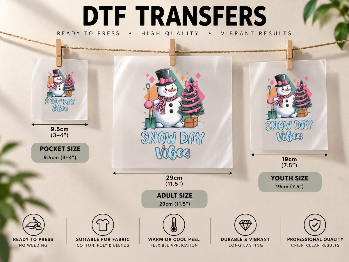 Snow Day Vibes Winter, Snowman Holding Shovel & Christmas DTF Transfer Iron On