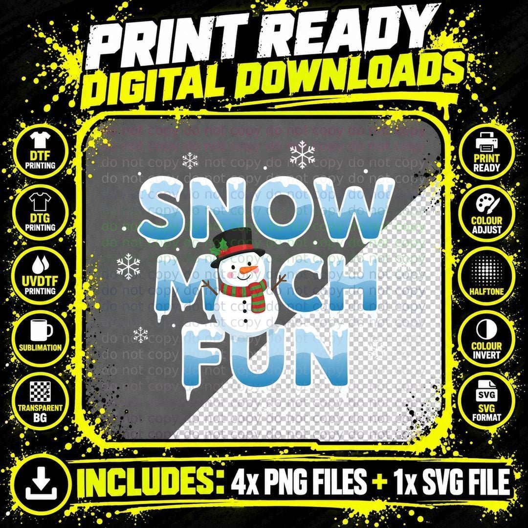 Snow Much Fun Christmas T-Shirt, Funny Xmas Tee Png SVG Digital Bundle