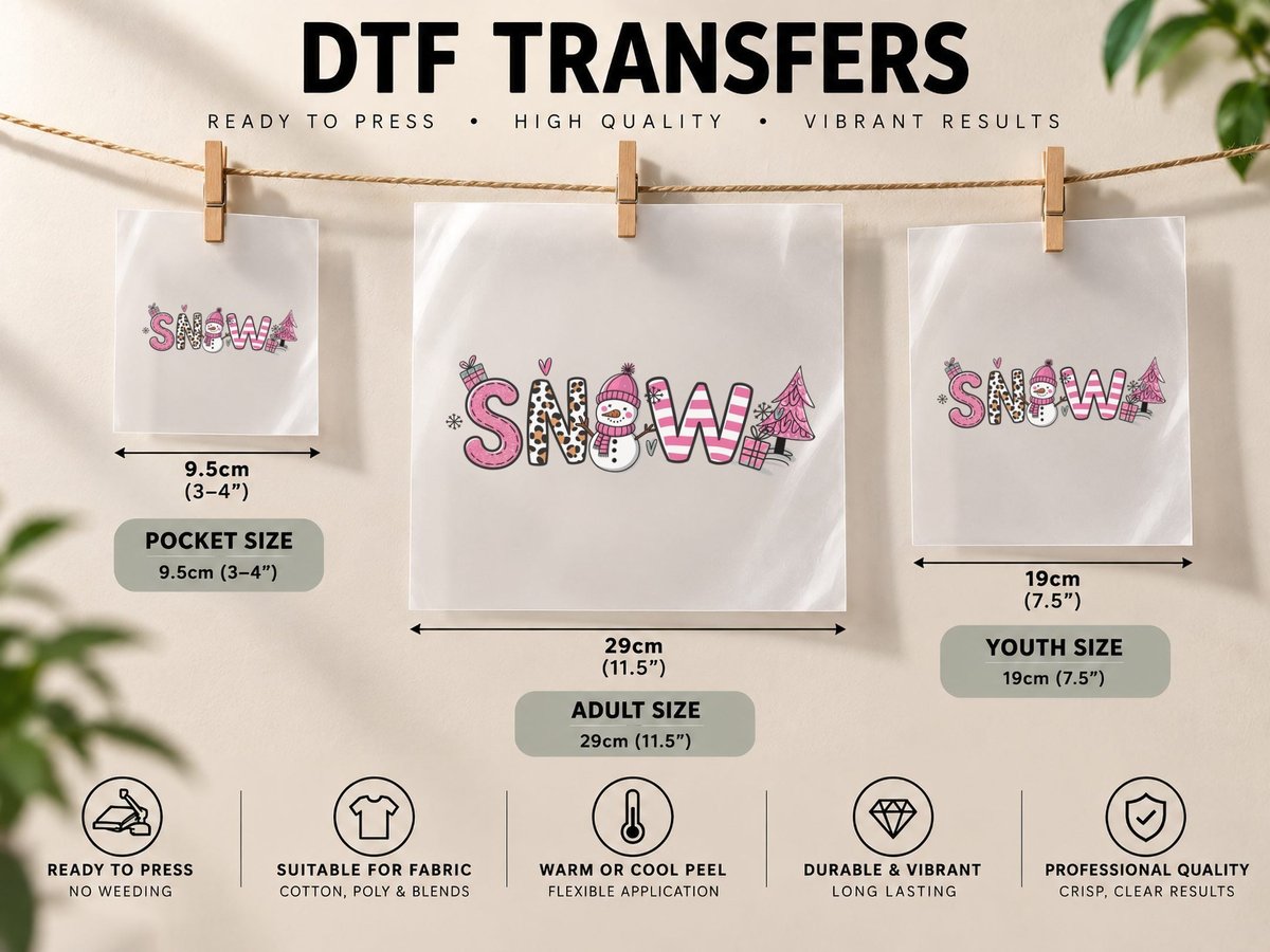 Snow Winter, Festive Winter Illustration with Graphic DTF Transfer Iron On