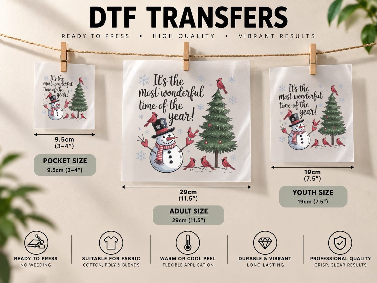 Snowman Cardinals Tree Christmas, Funny Xmas Graphic DTF Transfer Iron On