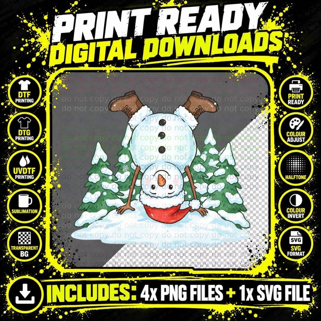 Snowman Upside Down in Winter Scene Winter T-Shirt Png SVG Digital Bundle
