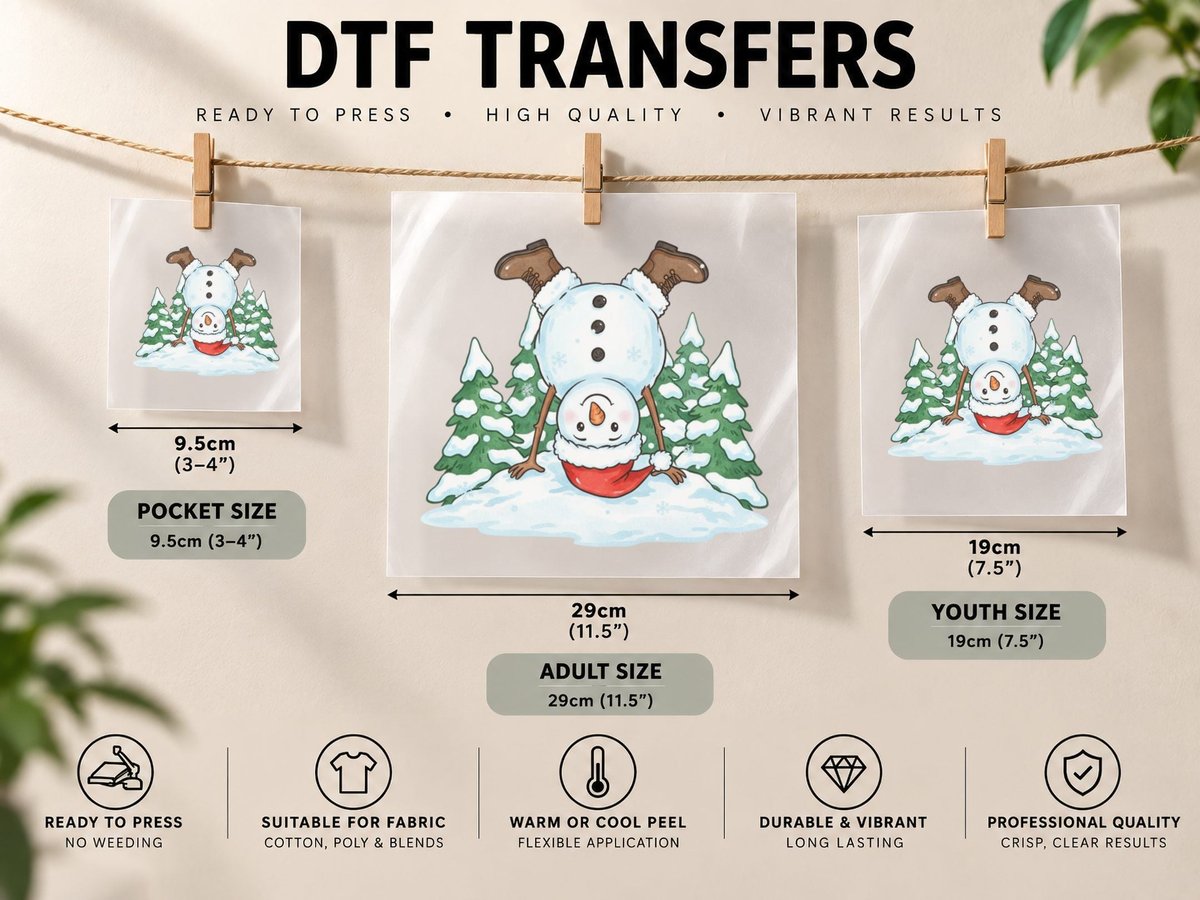 Snowman Upside Down in Winter Scene Winter, Winter Graphic DTF Transfer Iron On