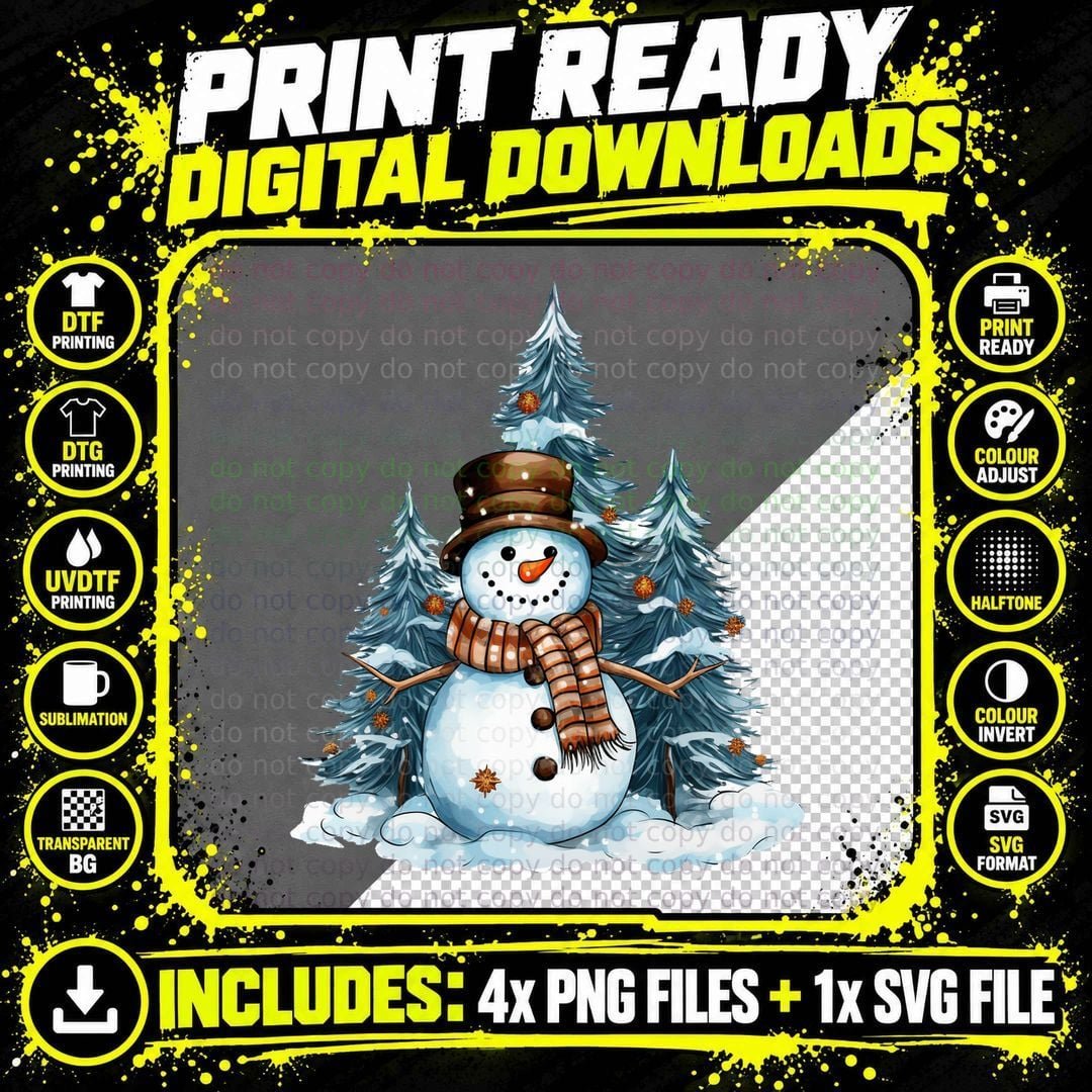 Snowman in Snowy Forest Winter T-Shirt Png SVG Digital Bundle