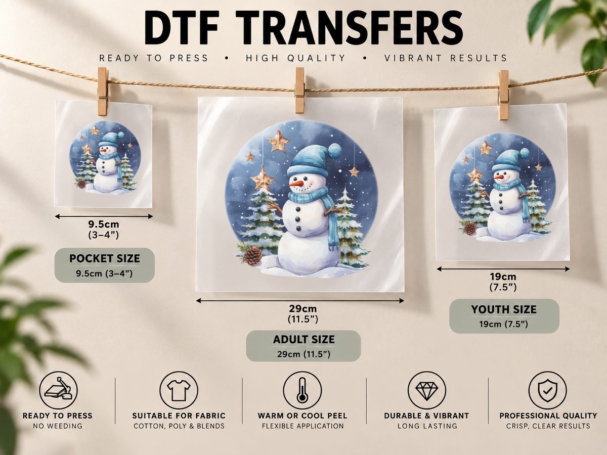 Snowman in Snowy Night with Stars Winter, Winter Graphic DTF Transfer Iron On
