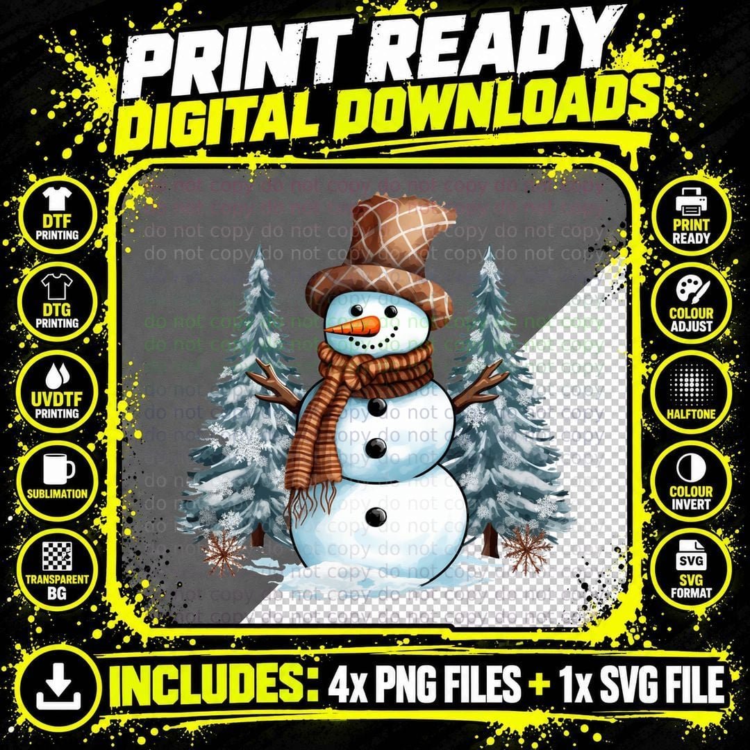 Snowman in Winter Forest Winter T-Shirt Png SVG Digital Bundle