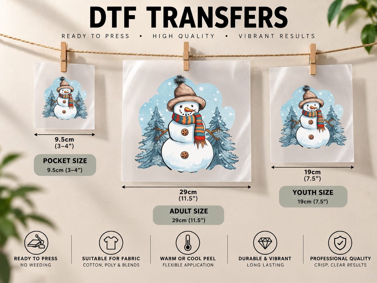Snowman in Winter Landscape with Trees Winter DTF Transfer Iron On