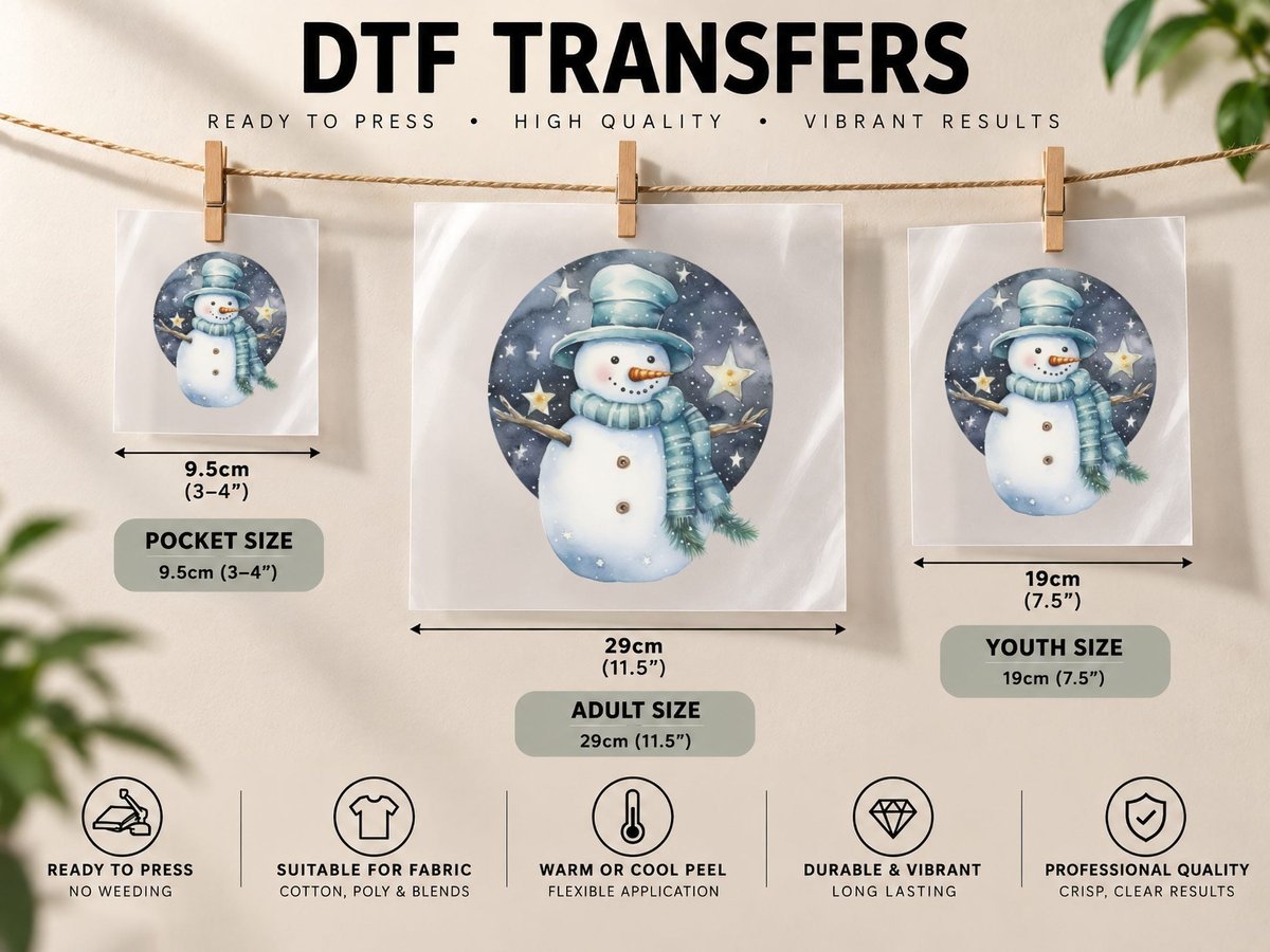 Snowman in Winter Night with Stars Winter, Winter Graphic DTF Transfer Iron On