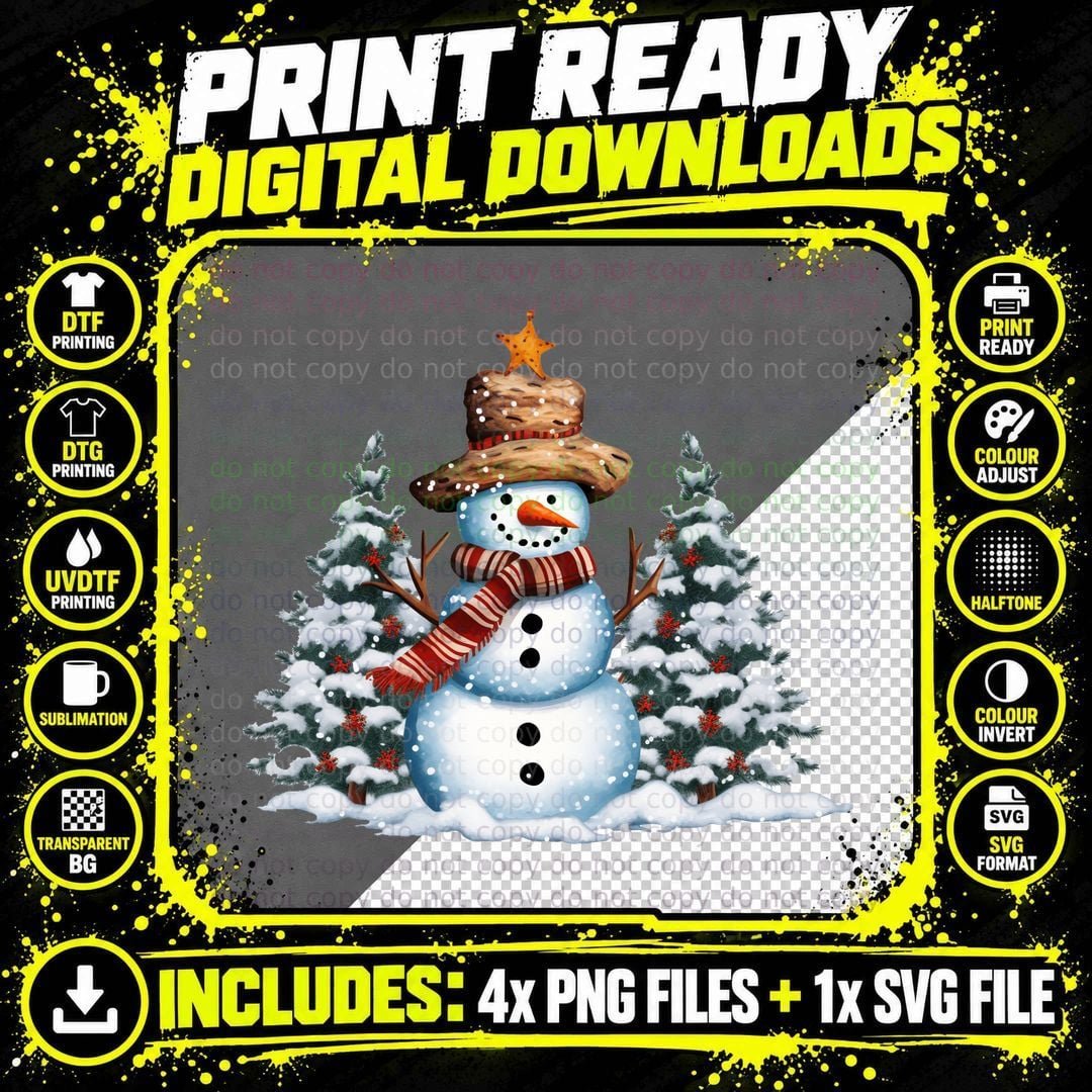 Snowman in Winter Scene with Trees Winter T-Shirt Png SVG Digital Bundle