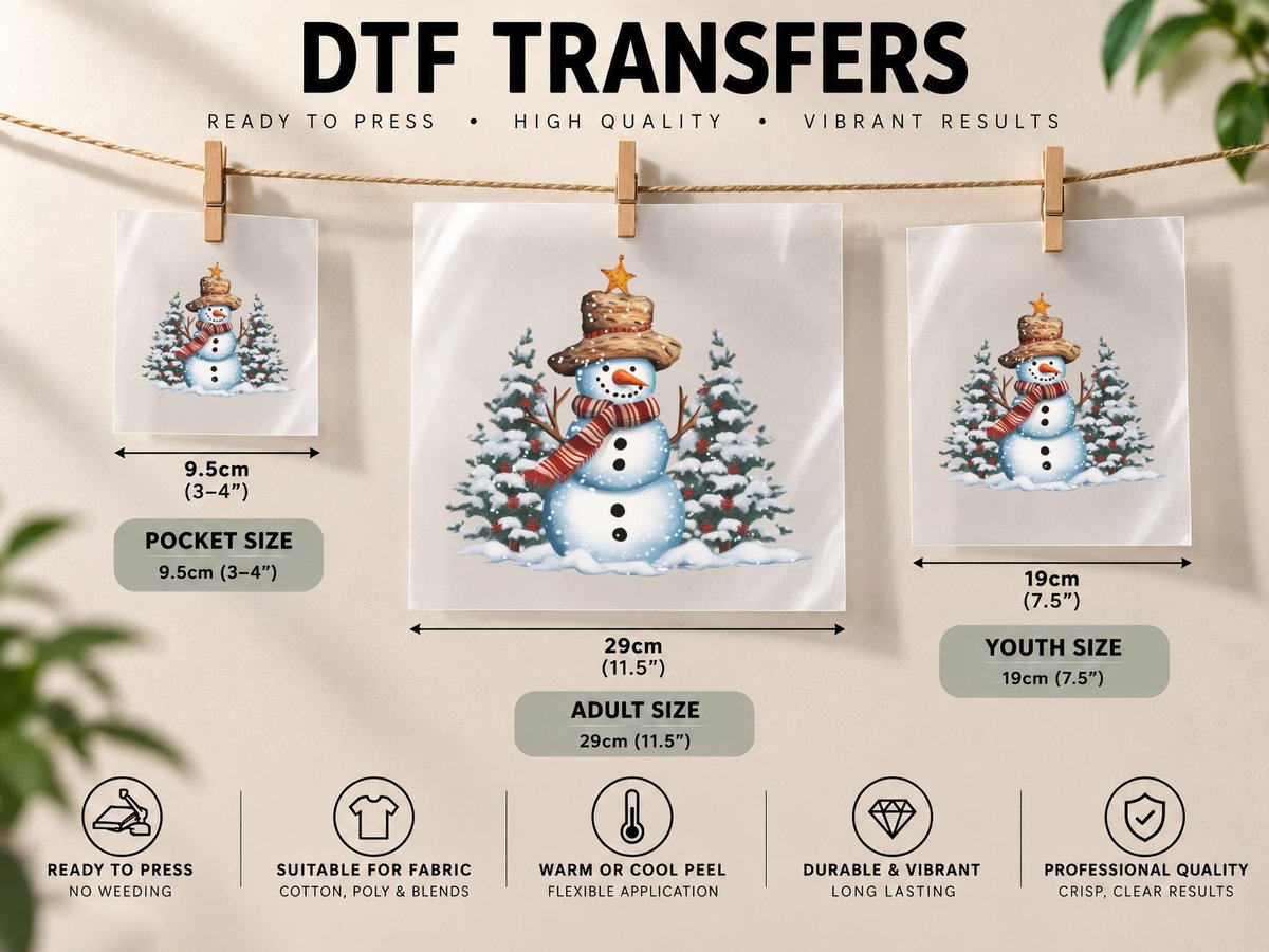 Snowman in Winter Scene with Trees Winter, Winter Graphic DTF Transfer Iron On