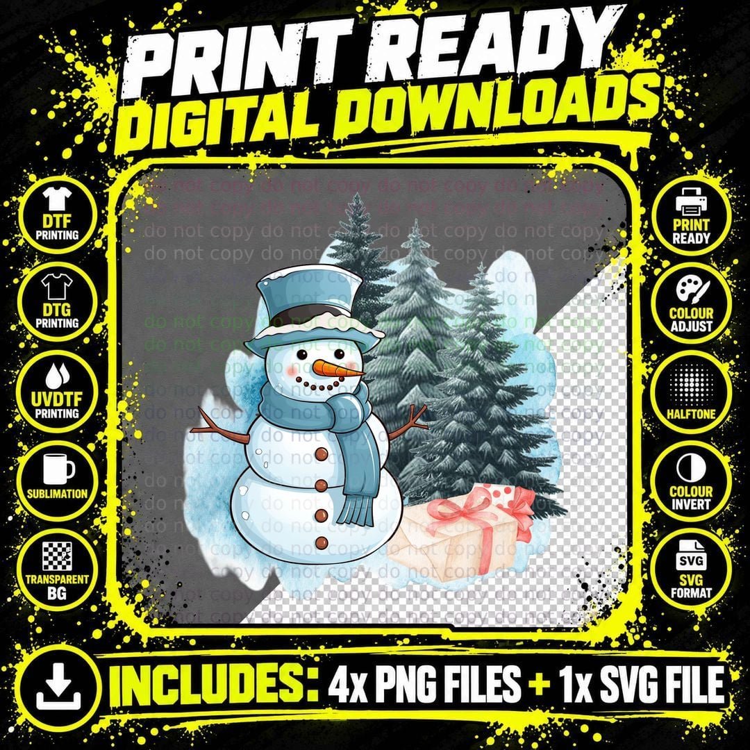 Snowman in Winter with Gift Winter T-Shirt Png SVG Digital Bundle