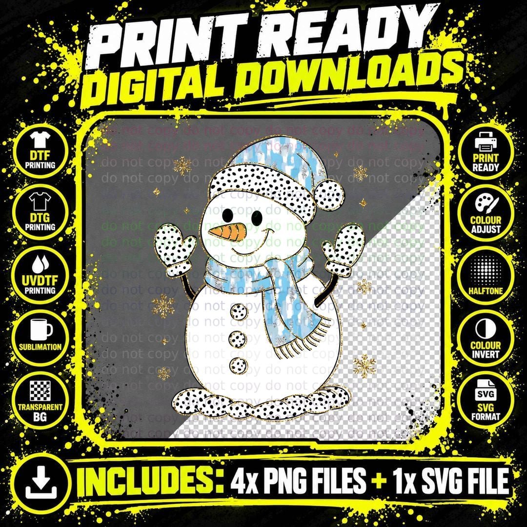 Snowman with Blue Hat Christmas T-Shirt Png SVG Digital Bundle