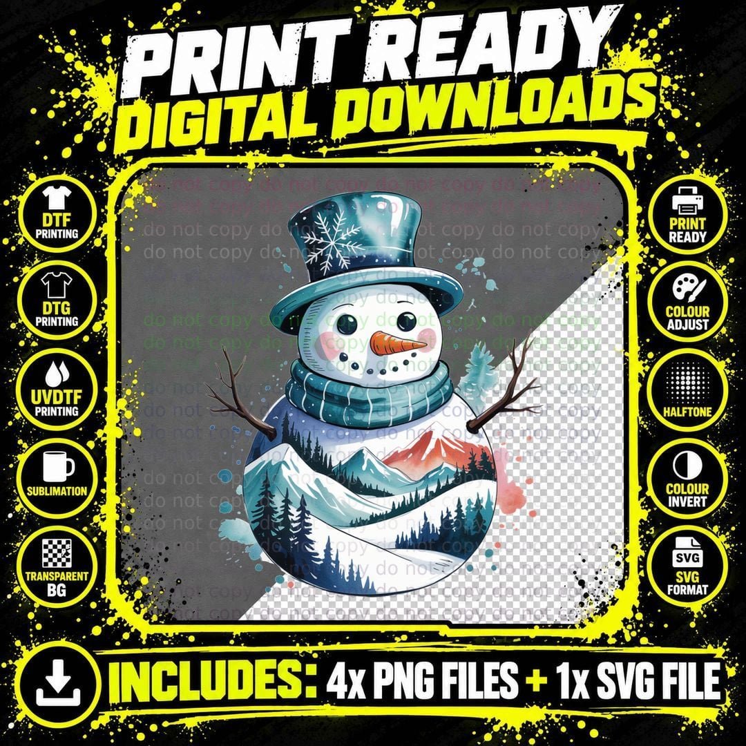 Snowman with Winter Landscape Winter T-Shirt Png SVG Digital Bundle