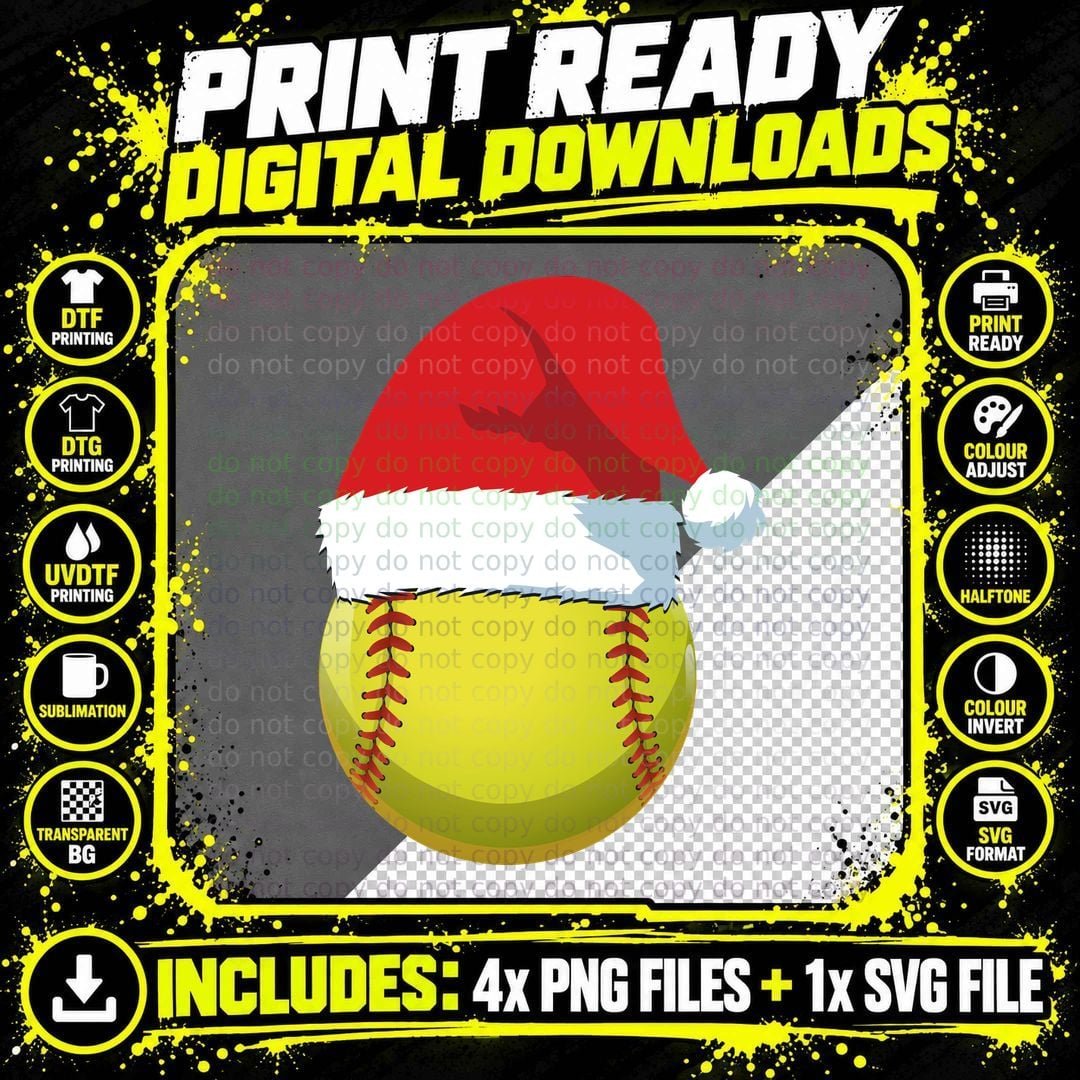 Softball Santa Hat Design Softball T-Shirt Png SVG Digital Bundle