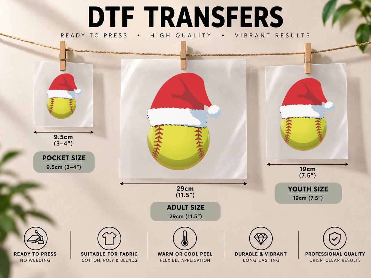 Softball Santa Hat Design Softball, Softball Graphic DTF Transfer Iron On