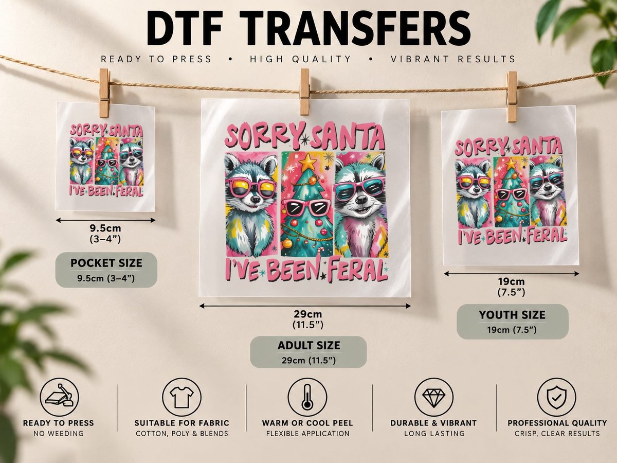 Sorry Santa I've Been Feral Christmas, Funny Xmas DTF Transfer Iron On