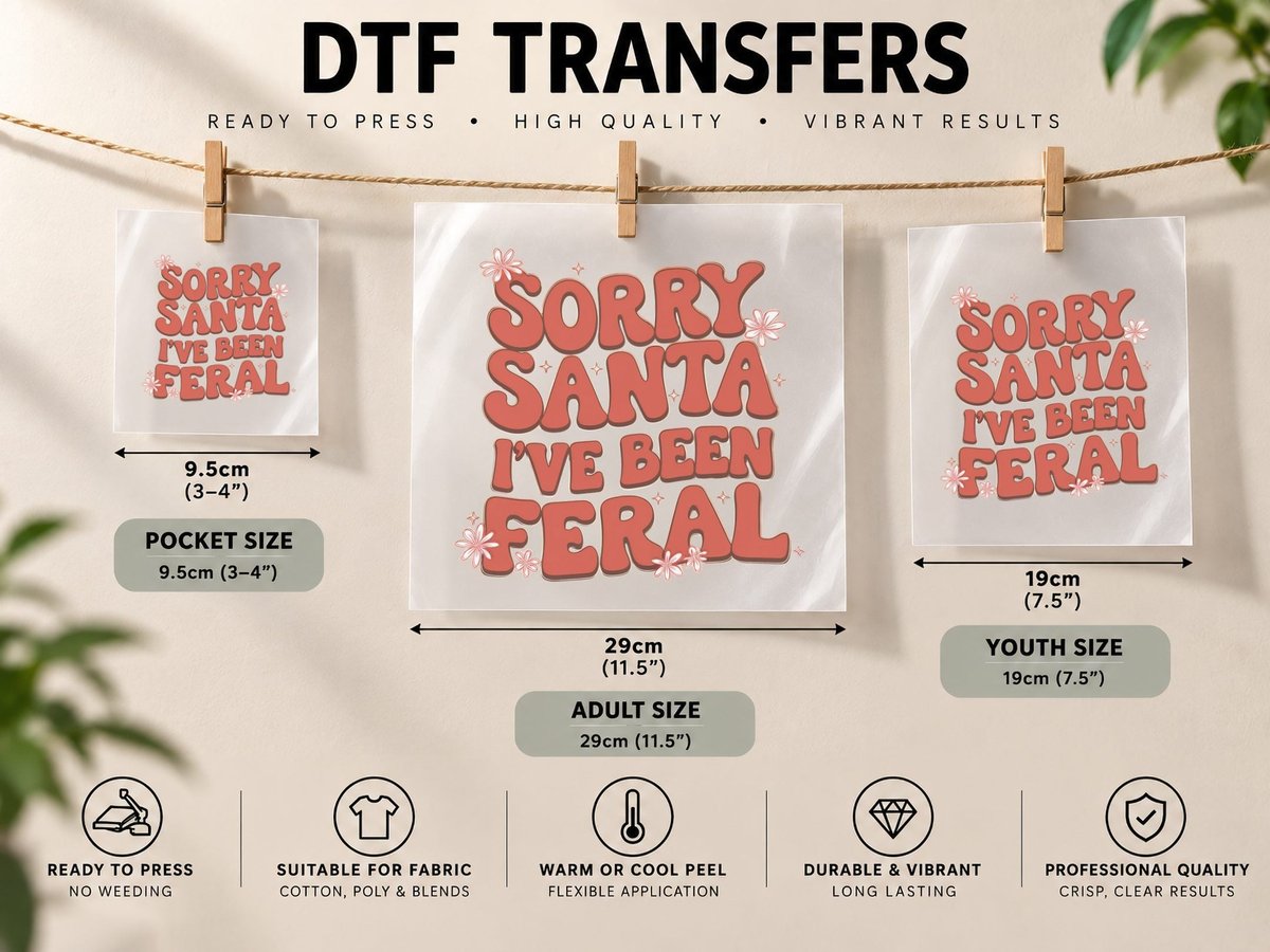 Sorry Santa I've Been Feral Christmas, Funny Xmas DTF Transfer Iron On
