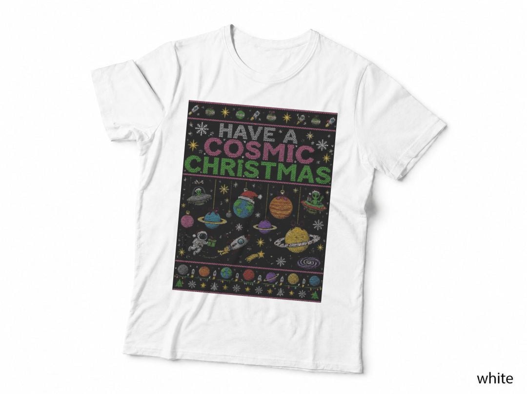 Space Lover Christmas Ugly Sweater Cosmic Planet Galaxy Knitted Halftone T-Shirt