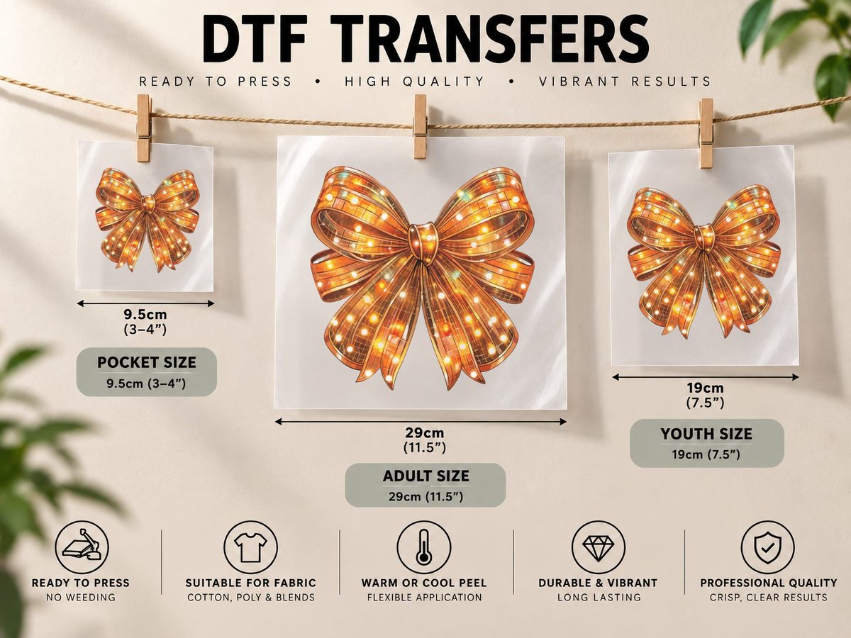 Sparkling Disco Bow Christmas Coquette DTF Transfer Iron On