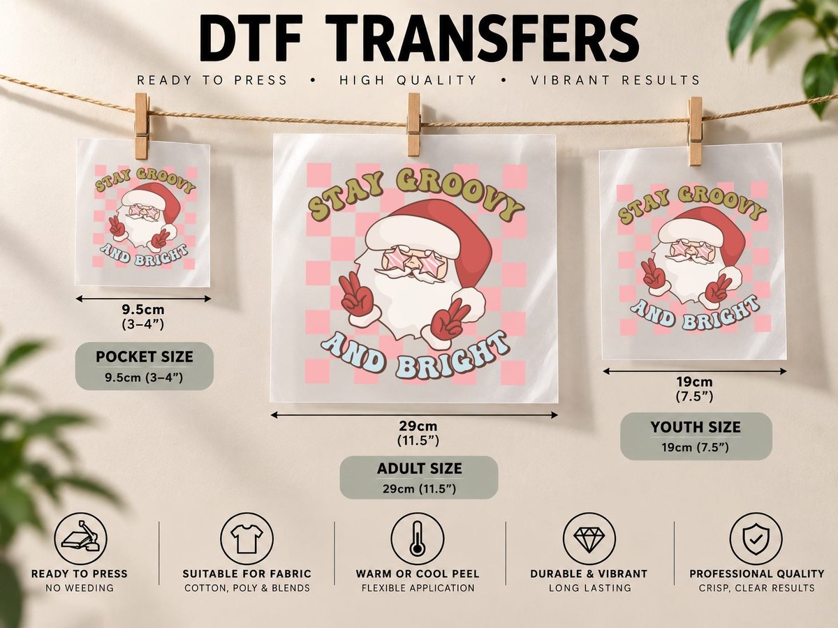 Stay Groovy and Bright Christmas, Groovy Santa Peace Sign DTF Transfer Iron On