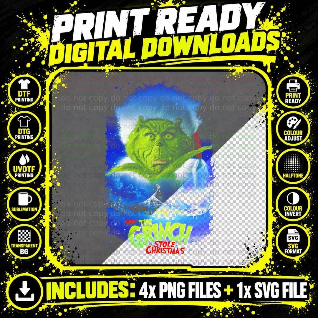 The Grinch How the Stole Christmas Green Character Blue Png SVG Digital Bundle