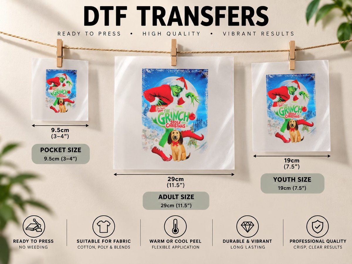 The Grinch How the Stole Christmas Green Dog Red Outfit DTF Transfer Iron On