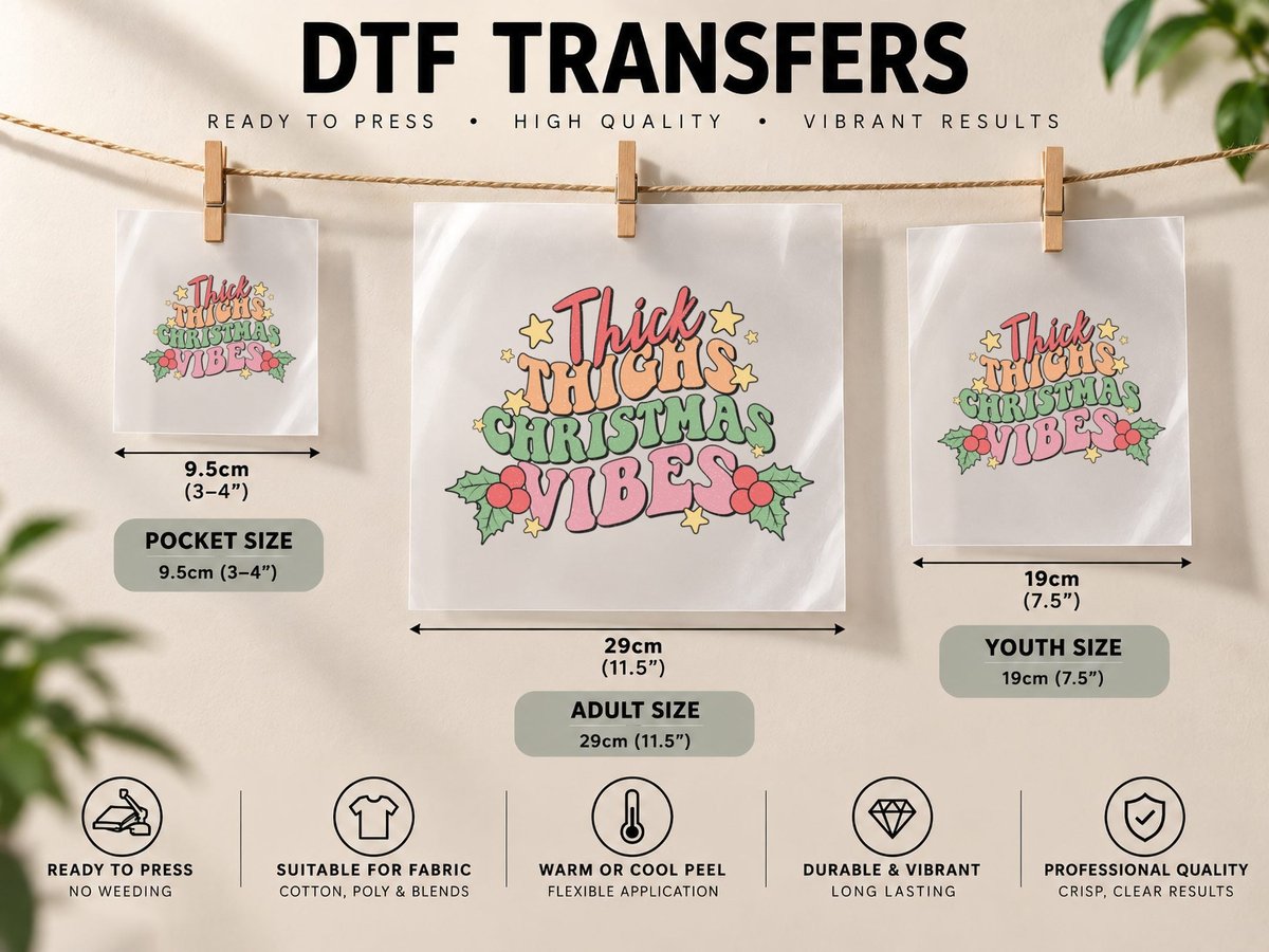 Thick Thighs Christmas Vibes Christmas DTF Transfer Iron On