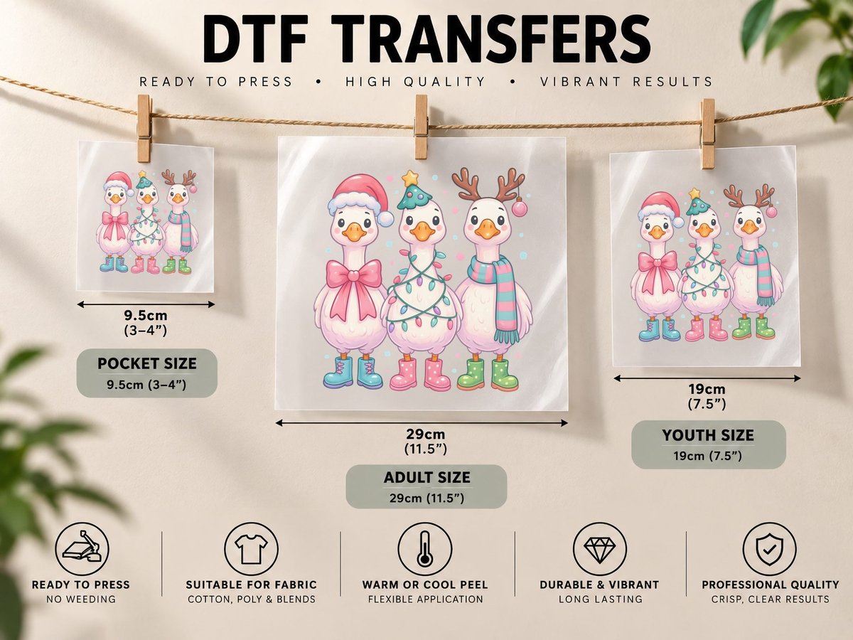 Three Cute Holiday Geese Christmas, Funny Xmas Graphic DTF Transfer Iron On