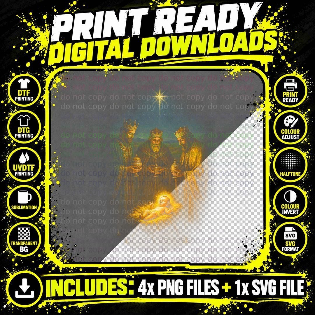 Three Kings T-Shirt, Halftone Nativity Three Kings Png SVG Digital Bundle