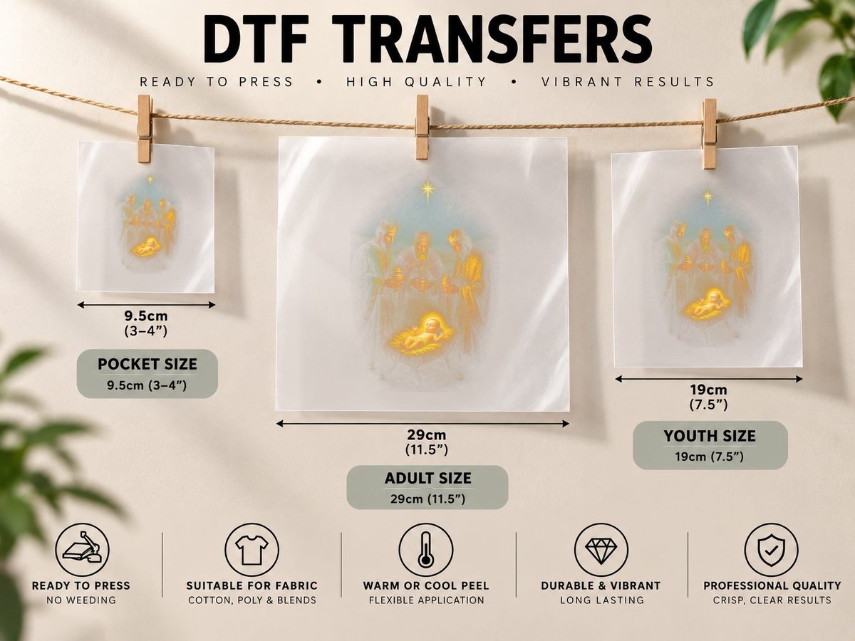 Three Kings, Halftone Nativity Three Kings Graphic DTF Transfer Iron On