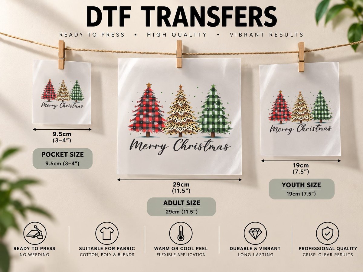 Three Patterned Christmas Trees Christmas DTF Transfer Iron On