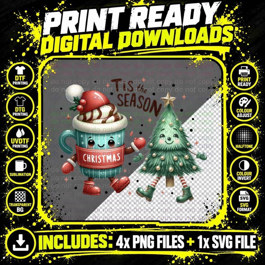 Tis the Season Christmas Art T-Shirt, Funny Xmas Tee Png SVG Digital Bundle