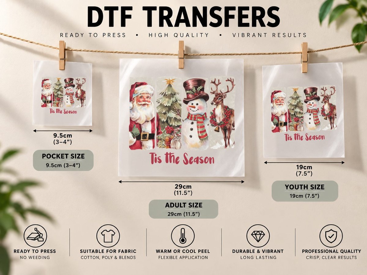 Tis the Season Christmas, Festive Christmas Characters DTF Transfer Iron On
