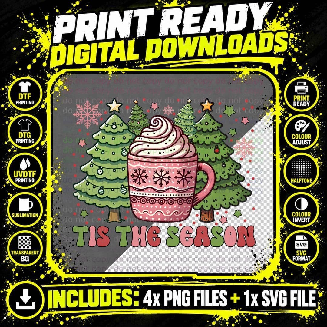Tis the Season Winter T-Shirt, Festive Christmas Trees Png SVG Digital Bundle