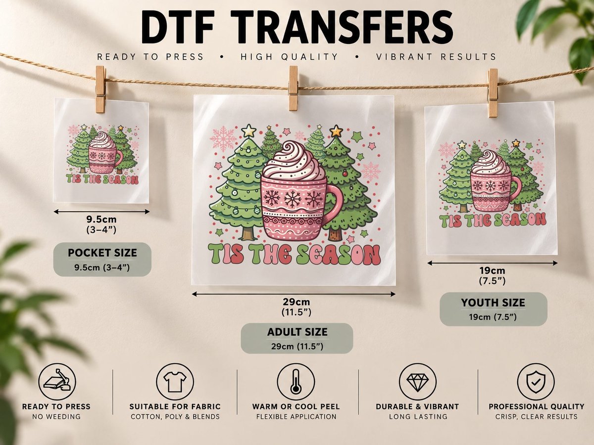 Tis the Season Winter, Festive Christmas Trees with Hot DTF Transfer Iron On