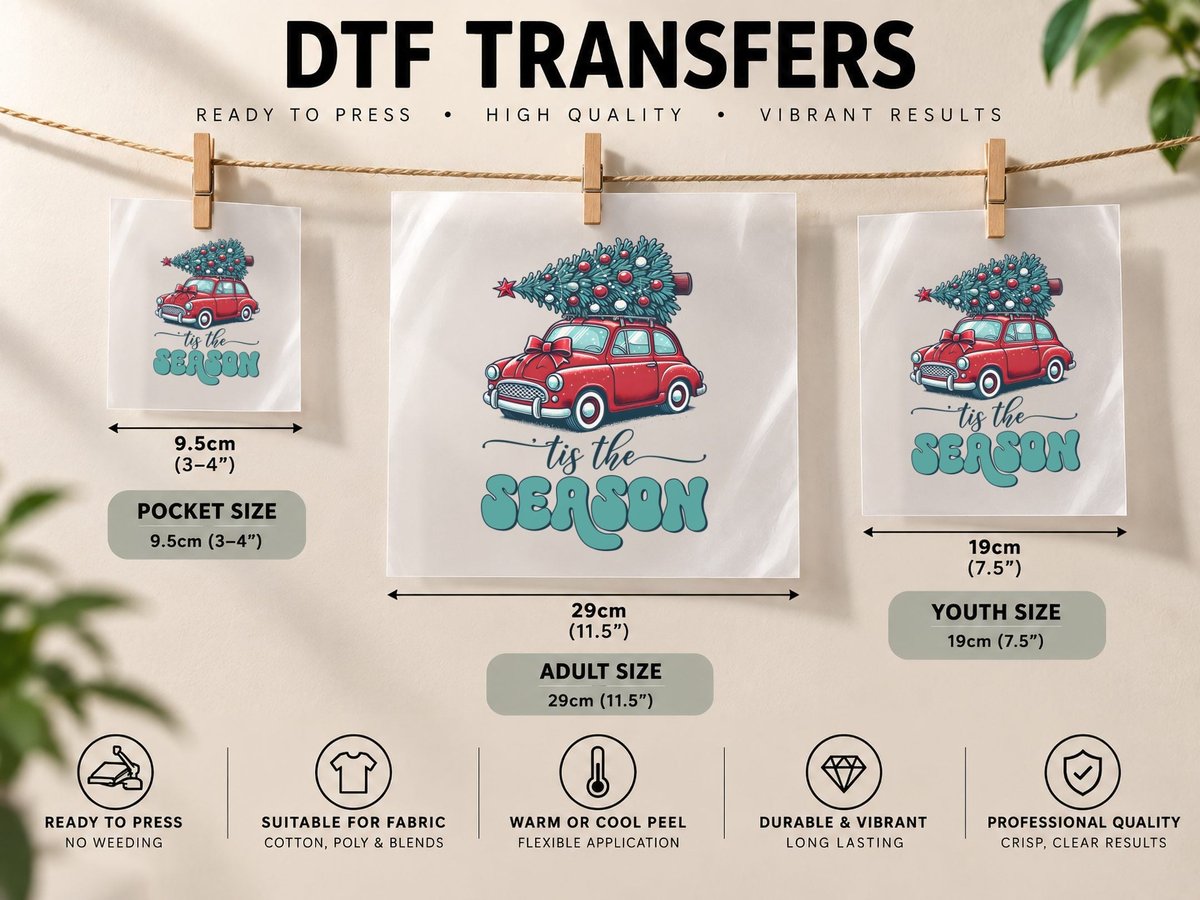 Tis the Season Winter, Vintage Car Carrying Christmas Tree DTF Transfer Iron On