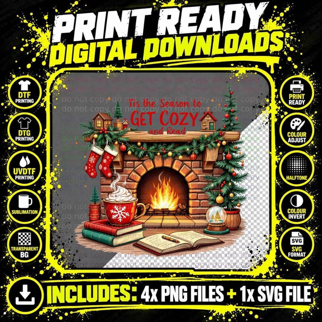 Tis the Season to Get Cozy and Read Coffee T-Shirt Png SVG Digital Bundle