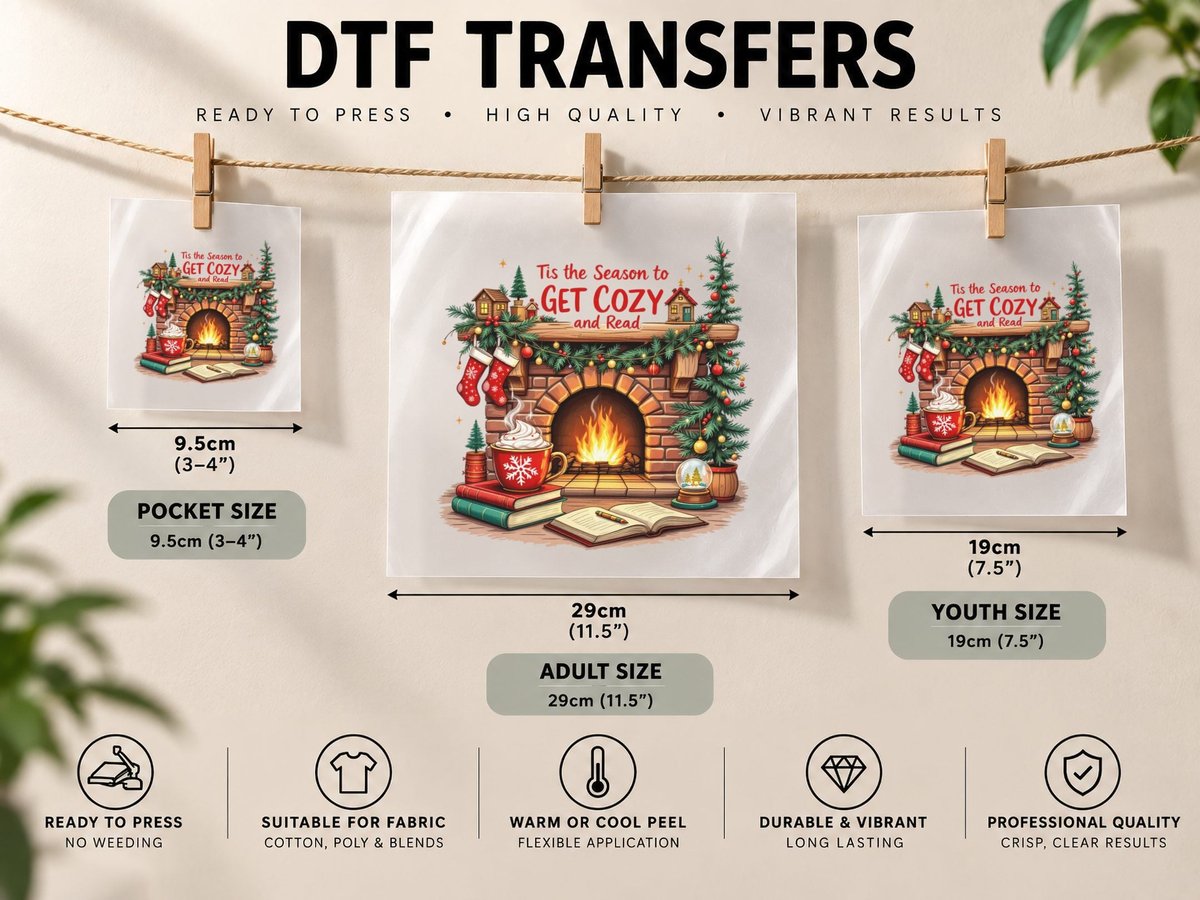 Tis the Season to Get Cozy and Read Coffee DTF Transfer Iron On