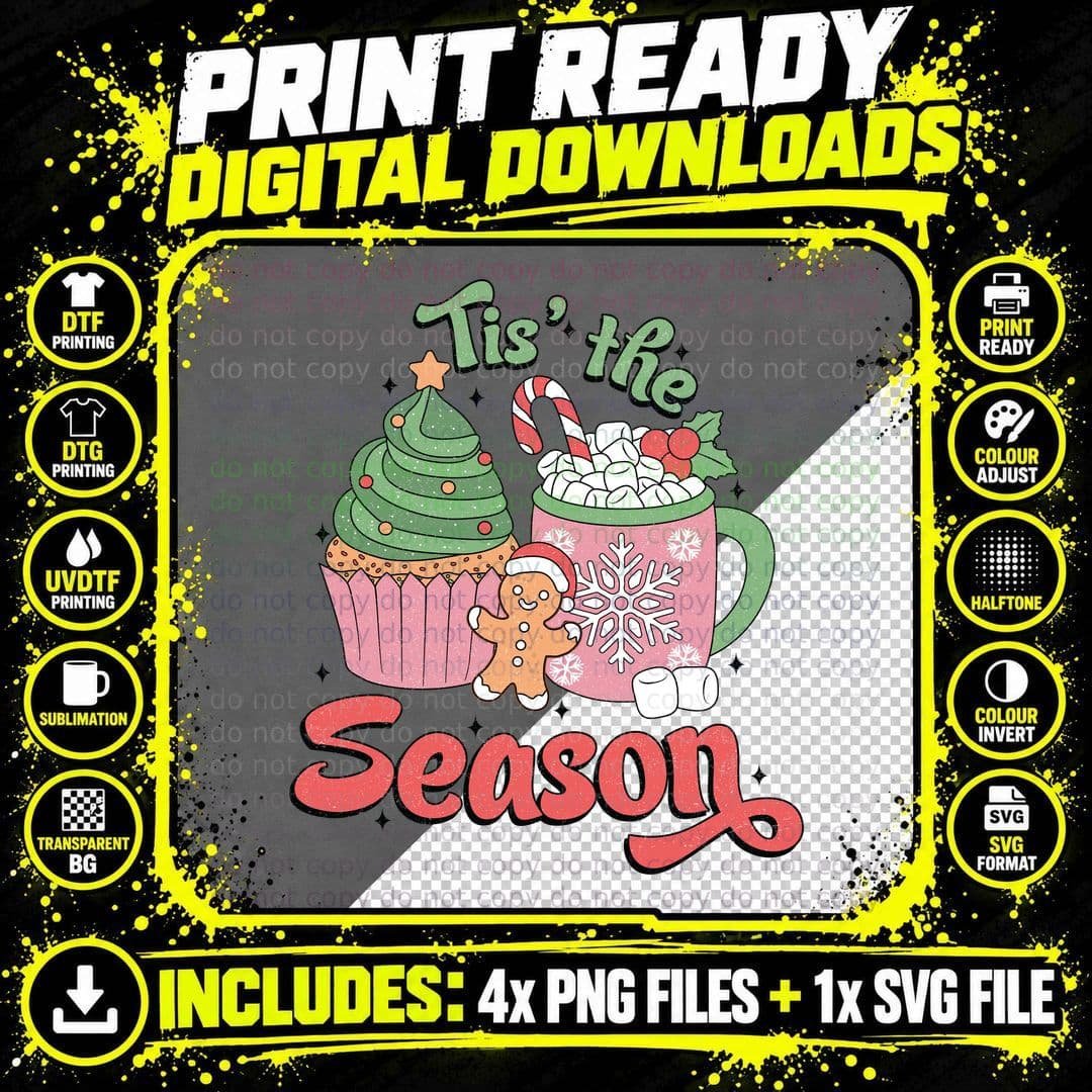 Tis' the Season Christmas T-Shirt, Festive Christmas Png SVG Digital Bundle
