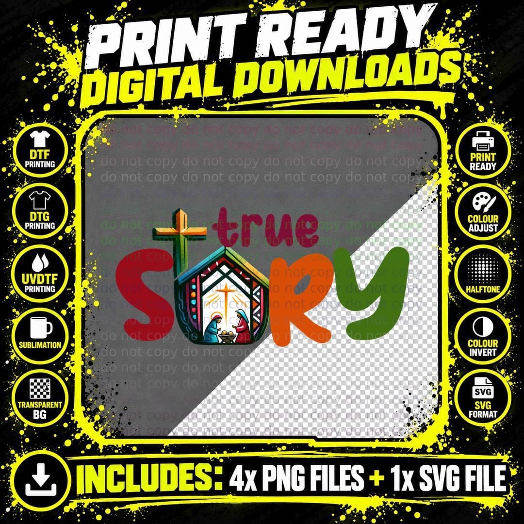 True Story Nativity House Red Teal Orange Christmas Png SVG Digital Bundle