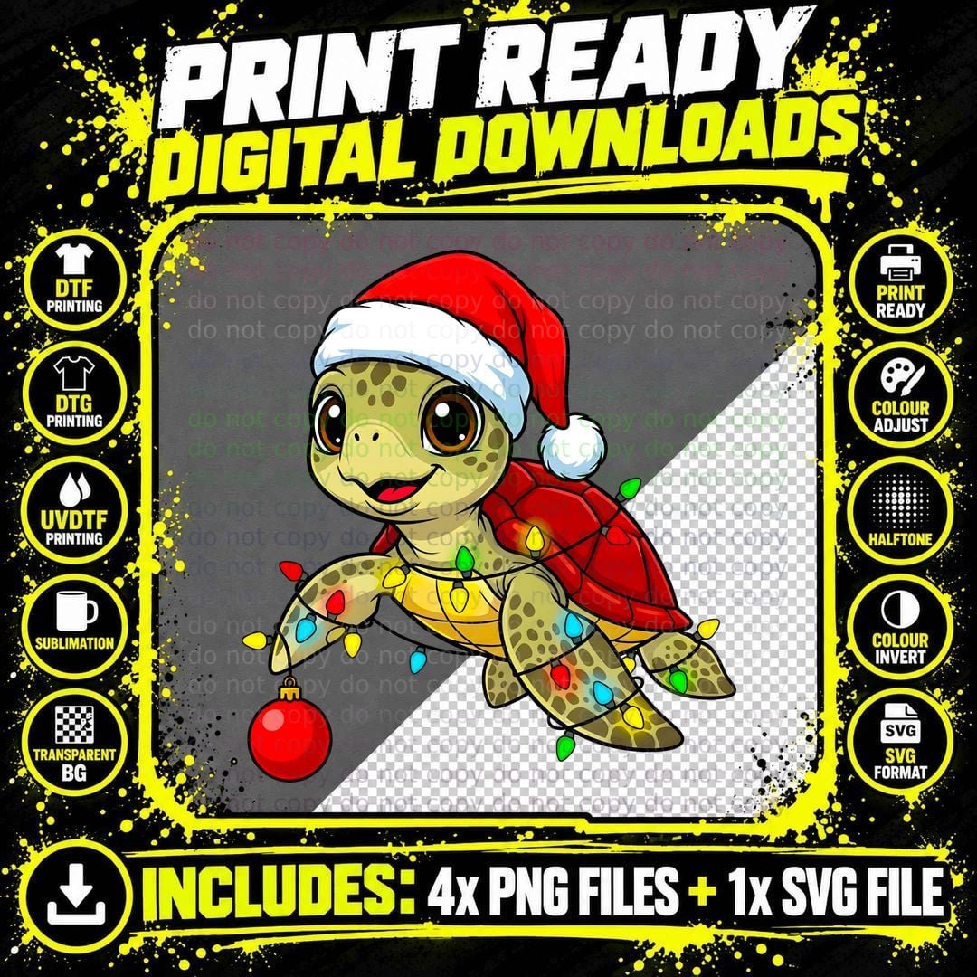 Turtle Wrapped in Christmas Lights Christmas T-Shirt Png SVG Digital Bundle