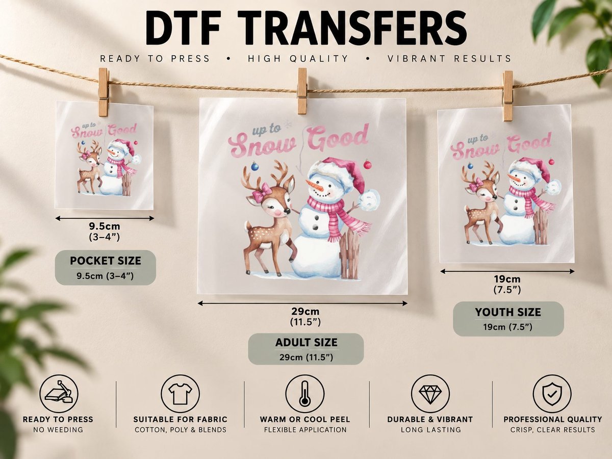 Up to Snow Good Christmas, Winter Deer Snowman Scene DTF Transfer Iron On