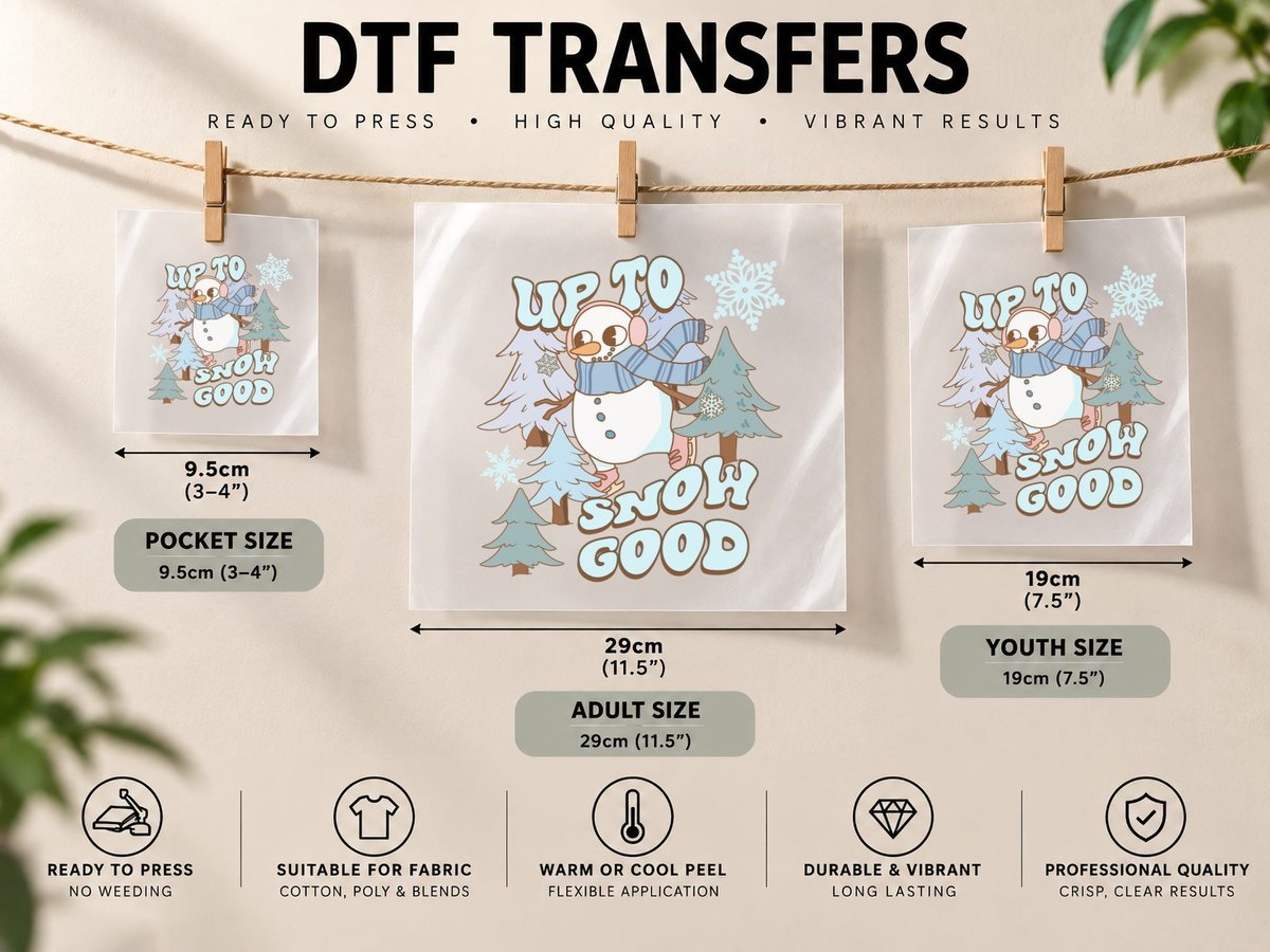 Up to Snow Good Winter, Snowman in Snowy Forest Graphic DTF Transfer Iron On