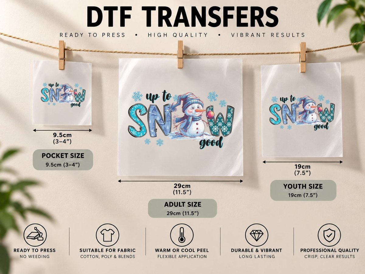 Up to Snow Good Winter, Snowman in Winter Scene with DTF Transfer Iron On