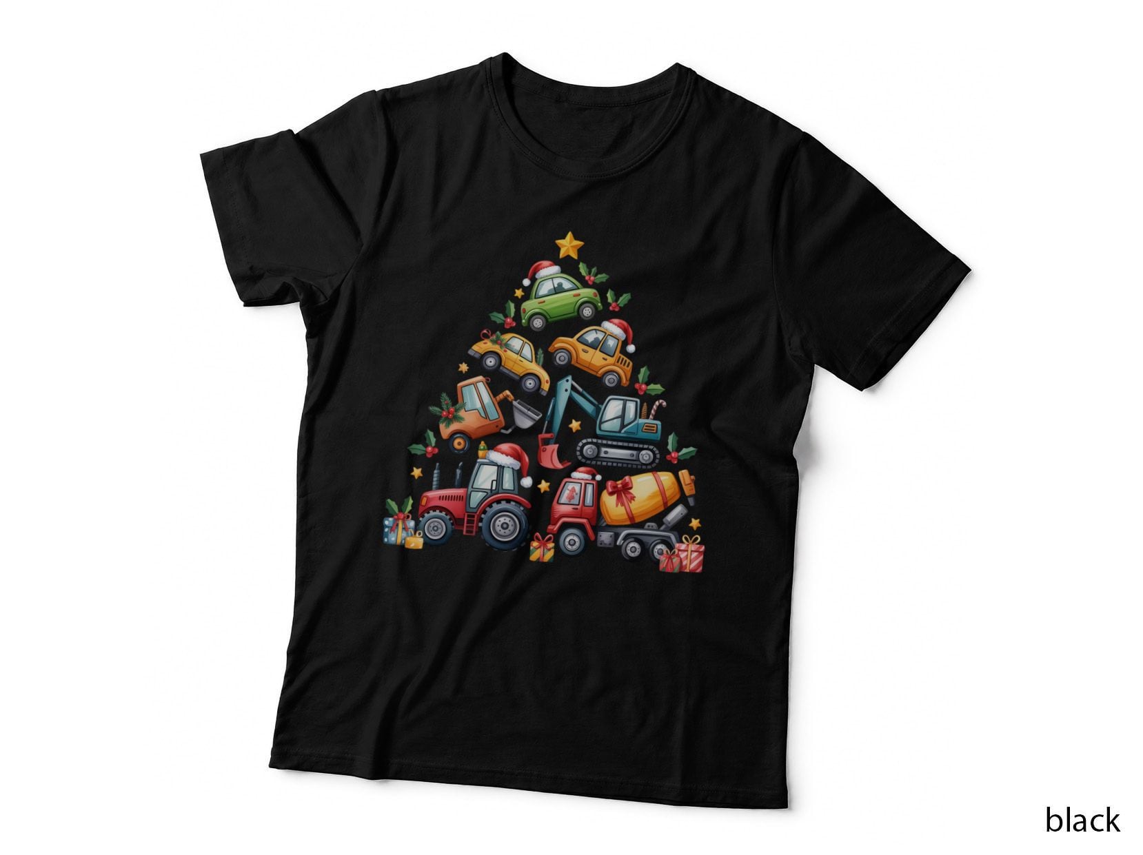 Vehicles Arranged Tree Shape Christmas T-Shirt, Funny Xmas Graphic Tee