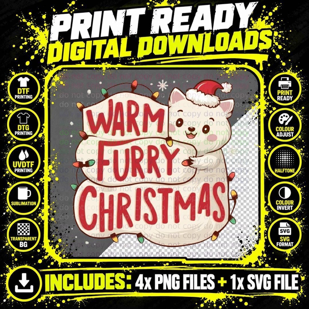 Warm Furry Christmas T-Shirt, Funny Xmas Tee Png SVG Digital Bundle
