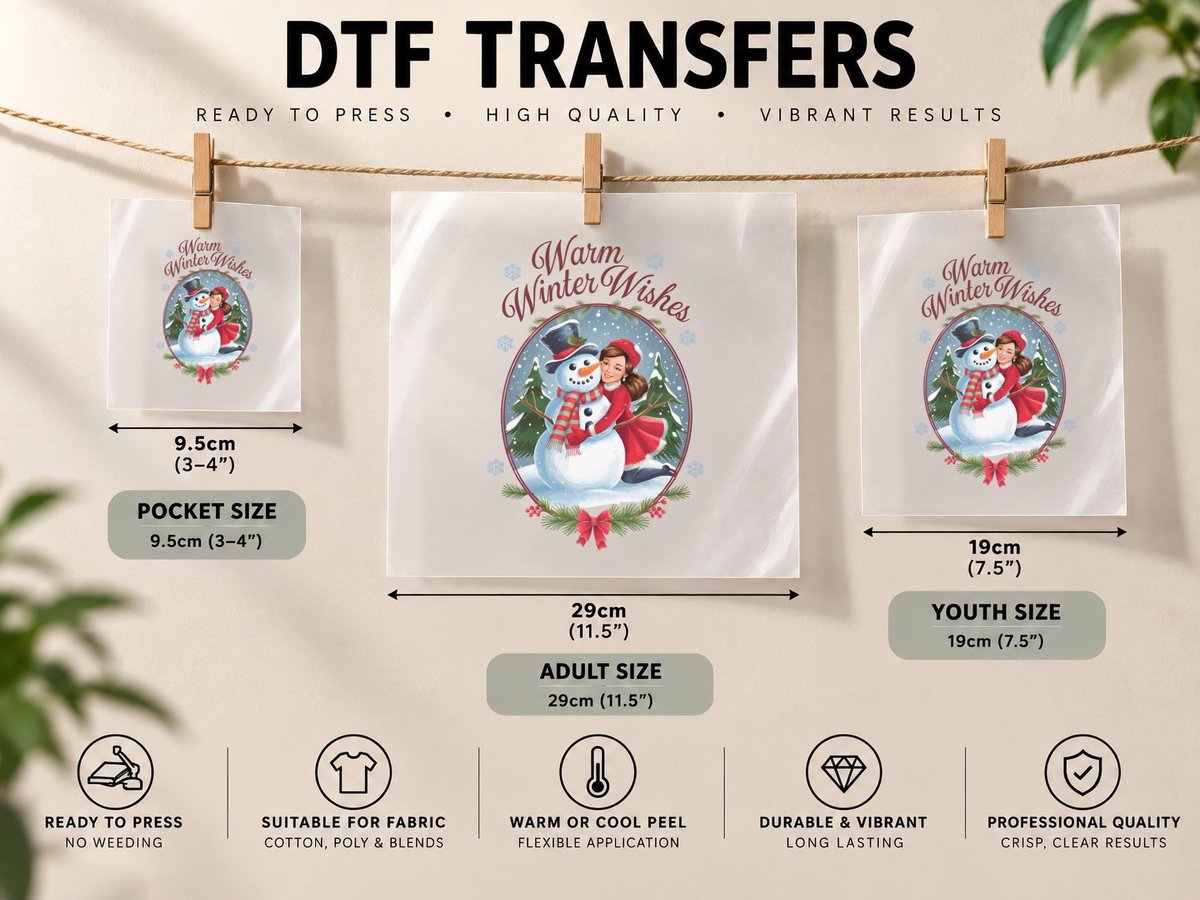 Warm Winter Wishes Winter, Girl Hugging Snowman in Snowy DTF Transfer Iron On