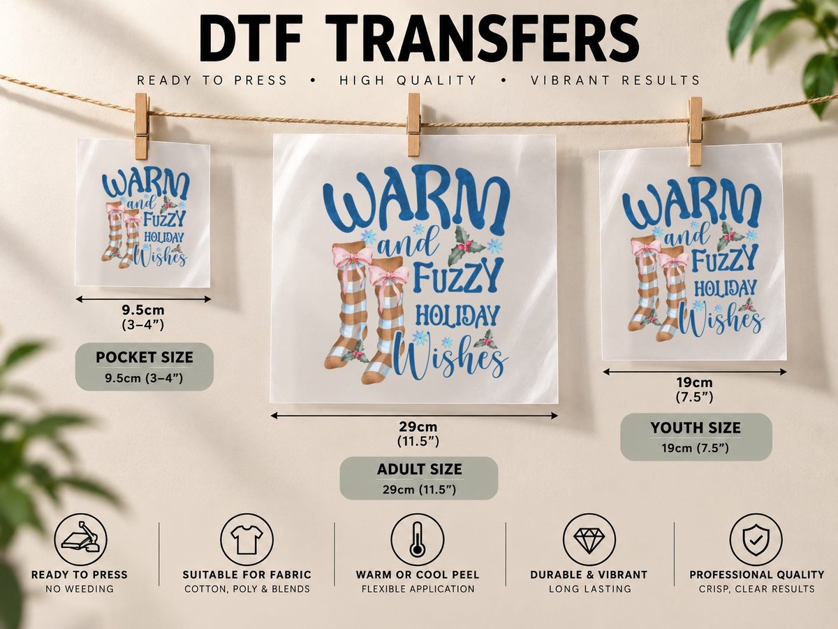 Warm and Fuzzy Holiday Wishes Winter DTF Transfer Iron On
