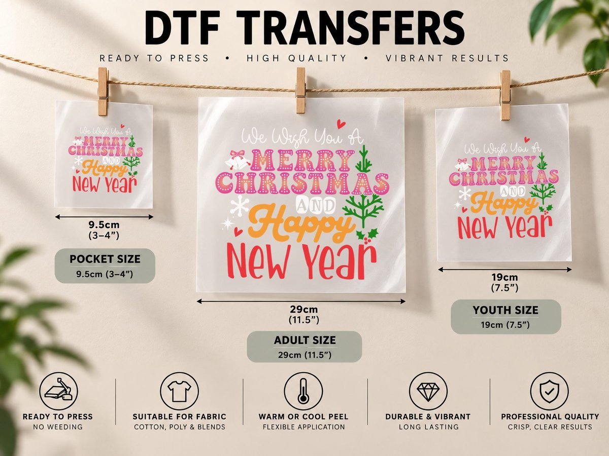 We Wish You a Merry Christmas and Happy New Year Happy New DTF Transfer Iron On