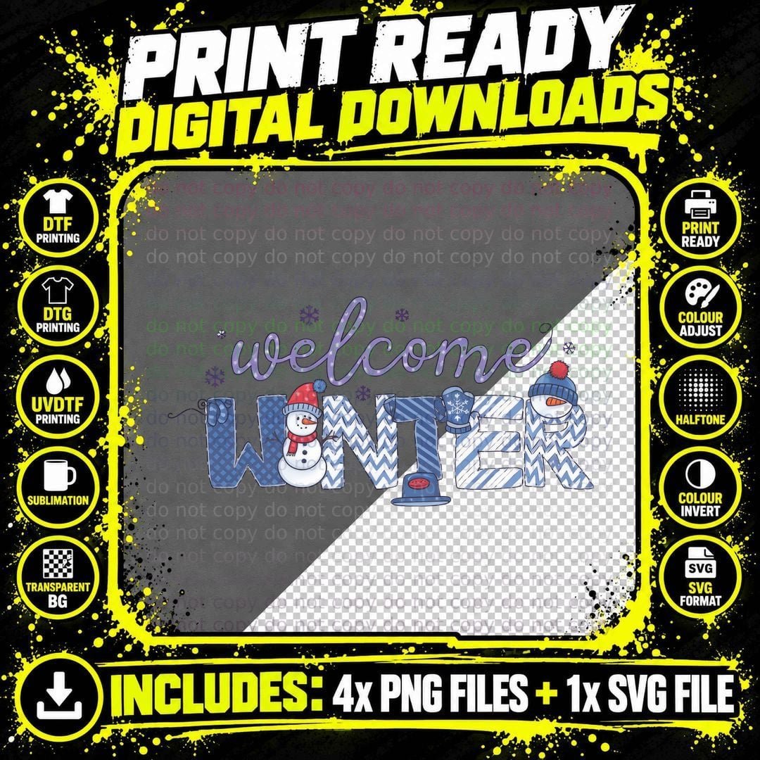 Welcome Winter T-Shirt, Winter Snowman Mittens Hat Png SVG Digital Bundle