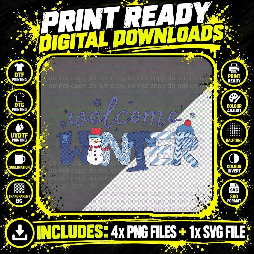 Welcome Winter T-Shirt, Winter Snowman with Hats Graphic Png SVG Digital Bundle